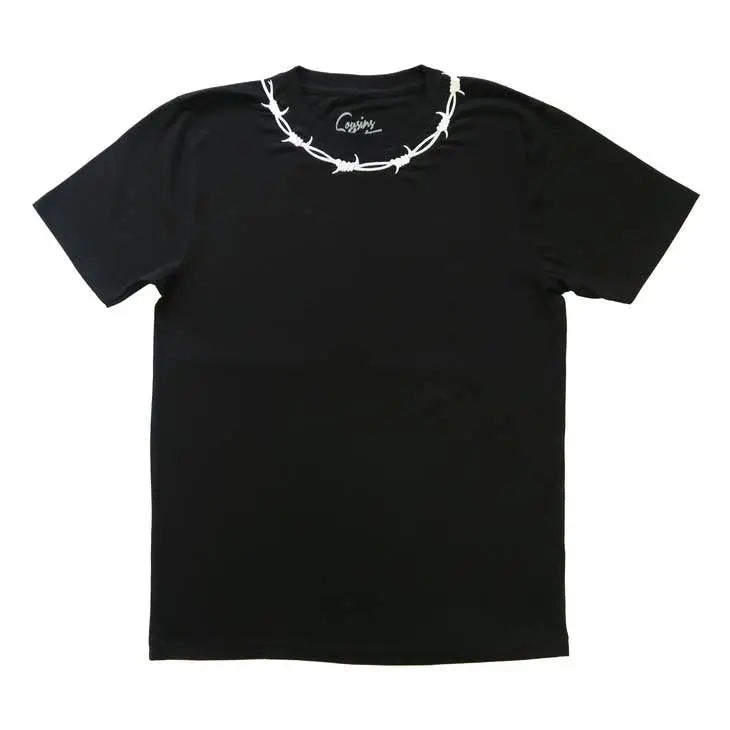 Barbed Wire Embroidered Black T-shirt - PABOOM