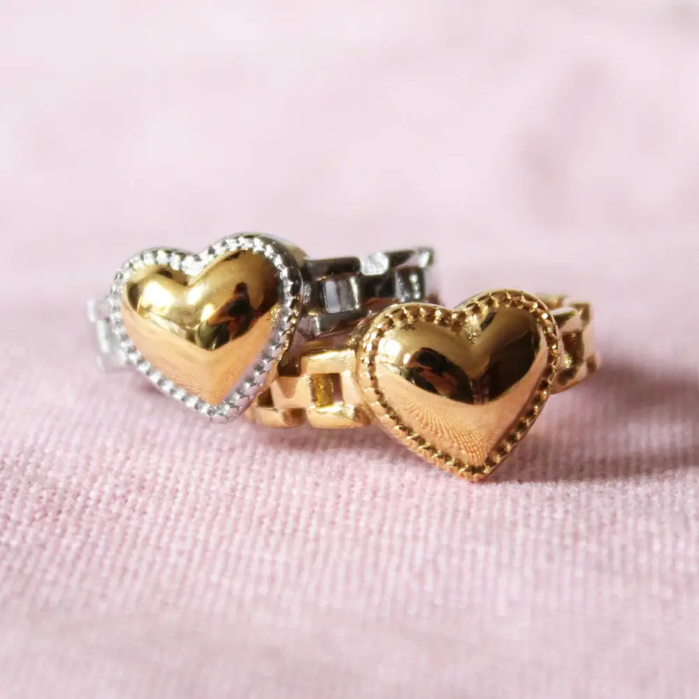 Cousins Collective - Chained Heart Ring Two Tone Silver + 18K Gold Plated