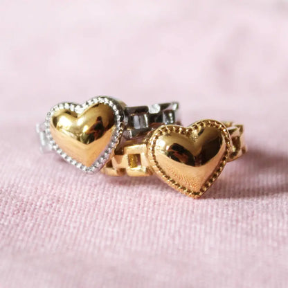 Cousins Collective - Chained Heart Ring Two Tone Silver + 18K Gold Plated