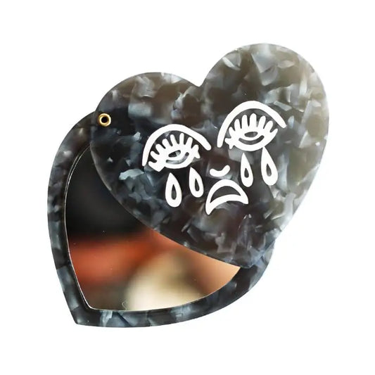 Crying Heart  Black Marble Compact Mirror - PABOOM