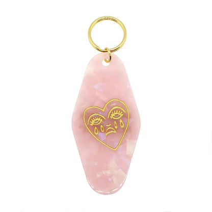 Cousins Collective - Crying Heart Motel Keytag Keychain - Pink Marble