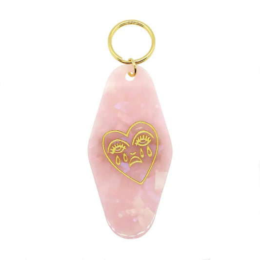 Cousins Collective - Crying Heart Motel Keytag Keychain - Pink Marble