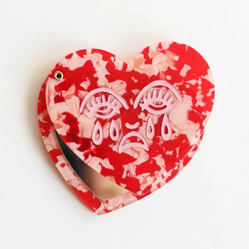 Crying Heart Red Pink Marble Compact Mirror - PABOOM