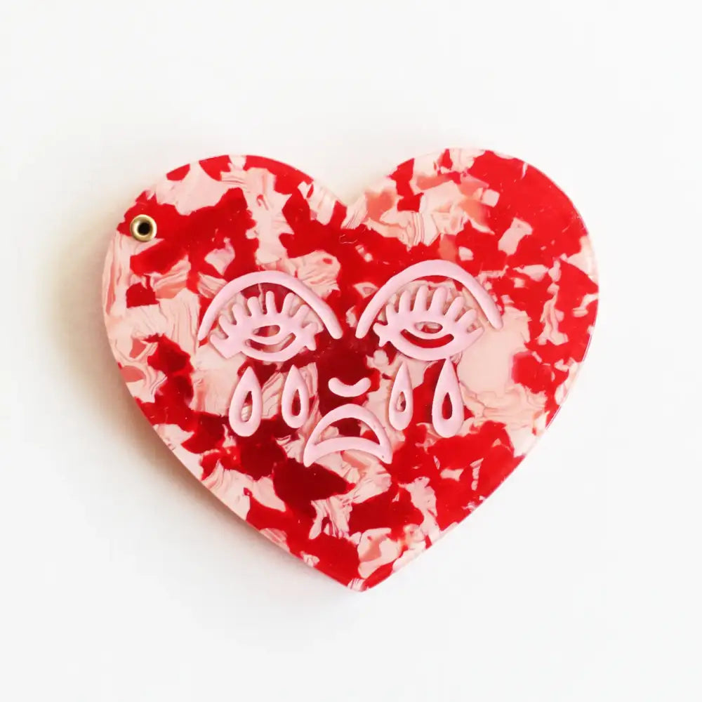 Crying Heart Red Pink Marble Compact Mirror - PABOOM
