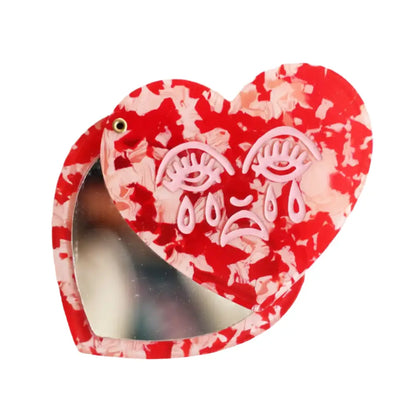 Crying Heart Red Pink Marble Compact Mirror - PABOOM