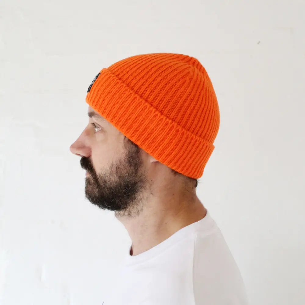 Cousins Collective - Crying Heart Ribbed Beanie Orange / White + Black - orange ribbed knit beanie