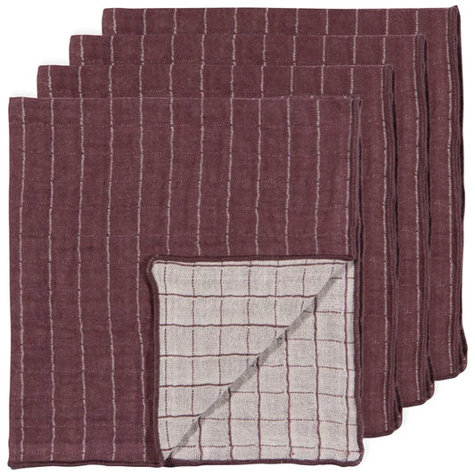 Two folded plum-coloured cotton napkins with a soft double-weave texture – PABOOM
