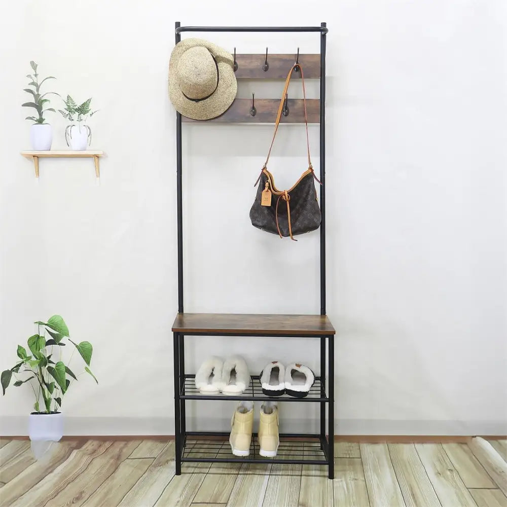 CTG Brands - Coat & Shoe Rack Powder Coated w/Wood Seat