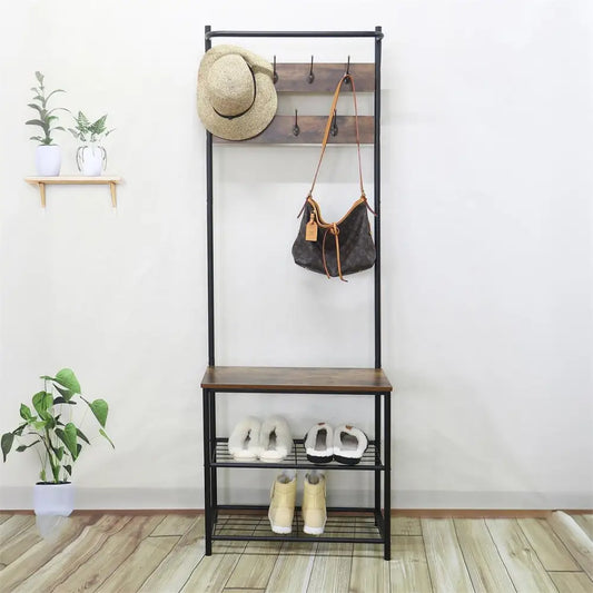 CTG Brands - Coat & Shoe Rack Powder Coated w/Wood Seat