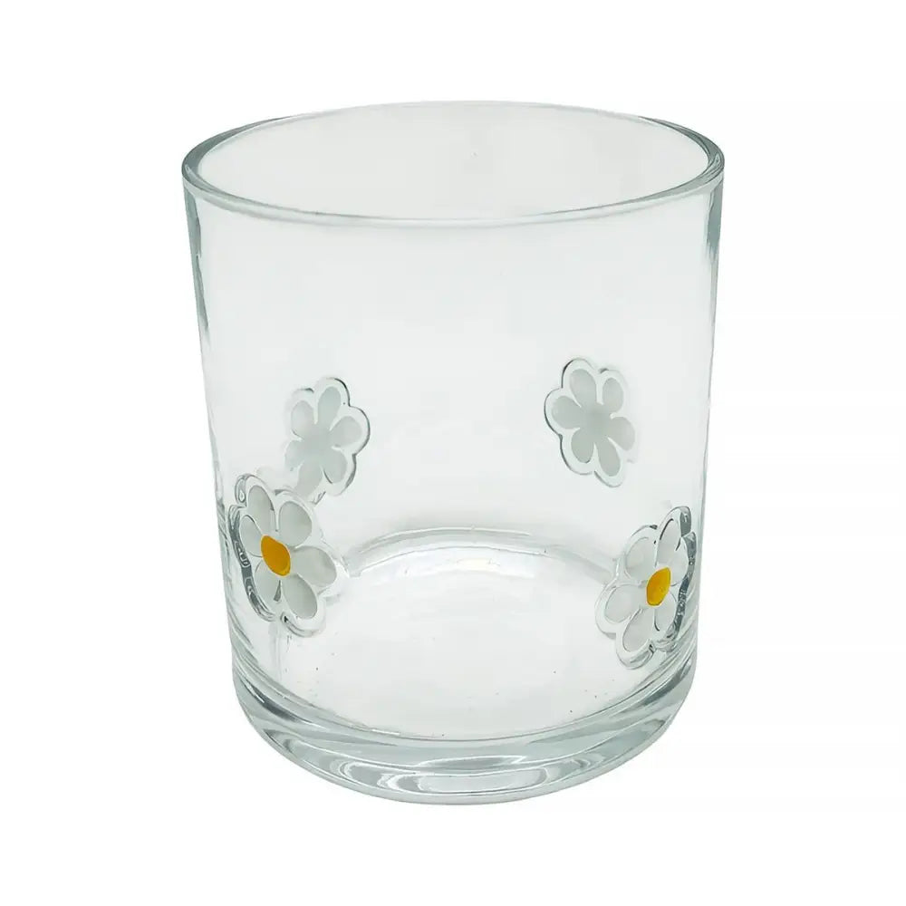 Daisies Pressed Glass Tumbler, 3.86"H - PABOOM