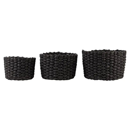 Woven Round Storage Baskets Set - Black