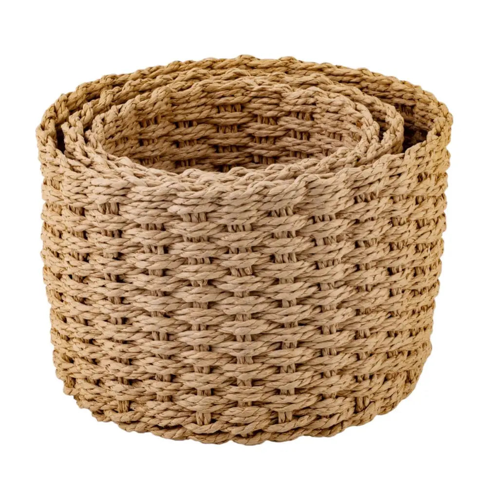 Woven Round Storage Baskets Set - Natural