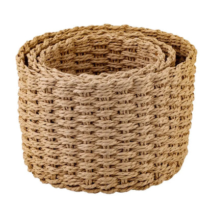 Woven Round Storage Baskets Set - Natural