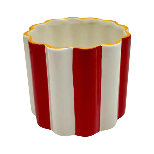 Striped Scalloped Edge Planter - Blue
