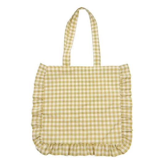 CTG Brands - Tote Bag Gingham Yellow Ruffled Edge 17.25x15.4’’