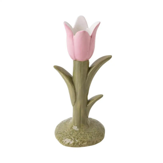 Tulip Flower Candle Holder Pink 7.75" - PABOOM