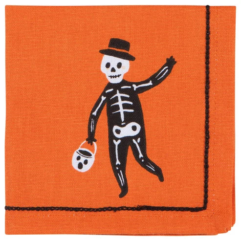 Boo Crew napkin close-up showing the embroidered skeleton motif - PABOOM