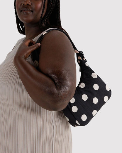 BAGGU Mini Nylon Shoulder Bag Black and Cream Polka Dot interior pocket detail - PABOOM