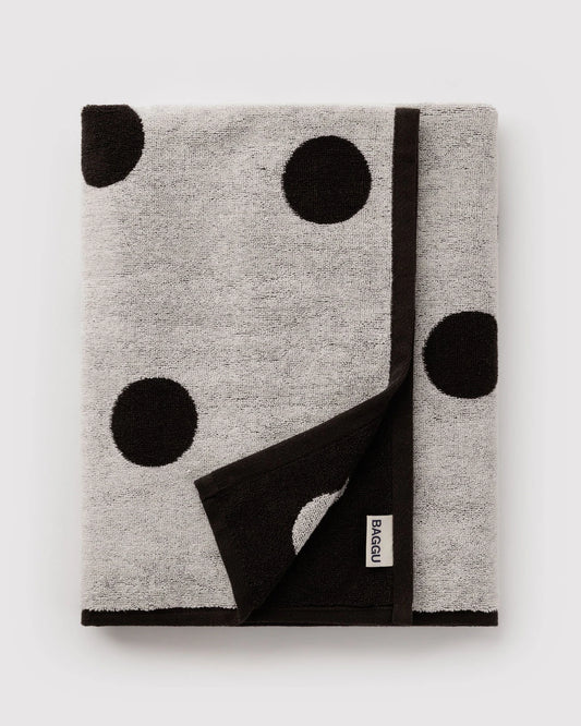 BAGGU Organic Cotton Bath Towel- Cream and Black Polka Dot