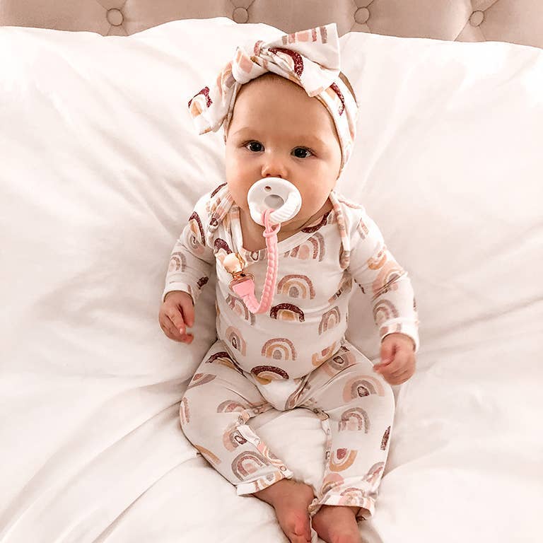 Sweetie Strap™ Silicone One-Piece Pacifier Clips - Pink Beaded