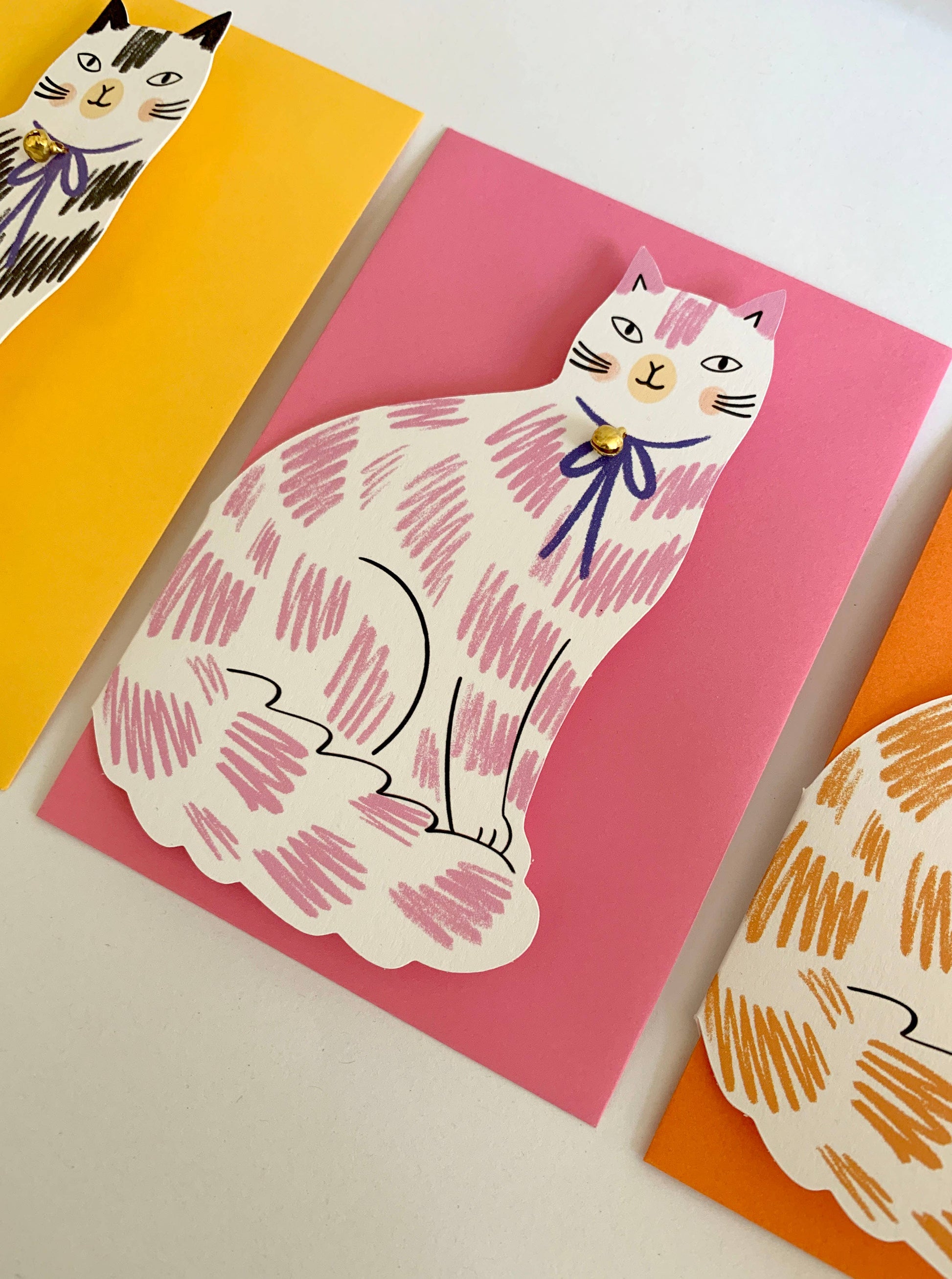 Sitting Kitty Shaped Greeting Card Loveheart shown with its envelope