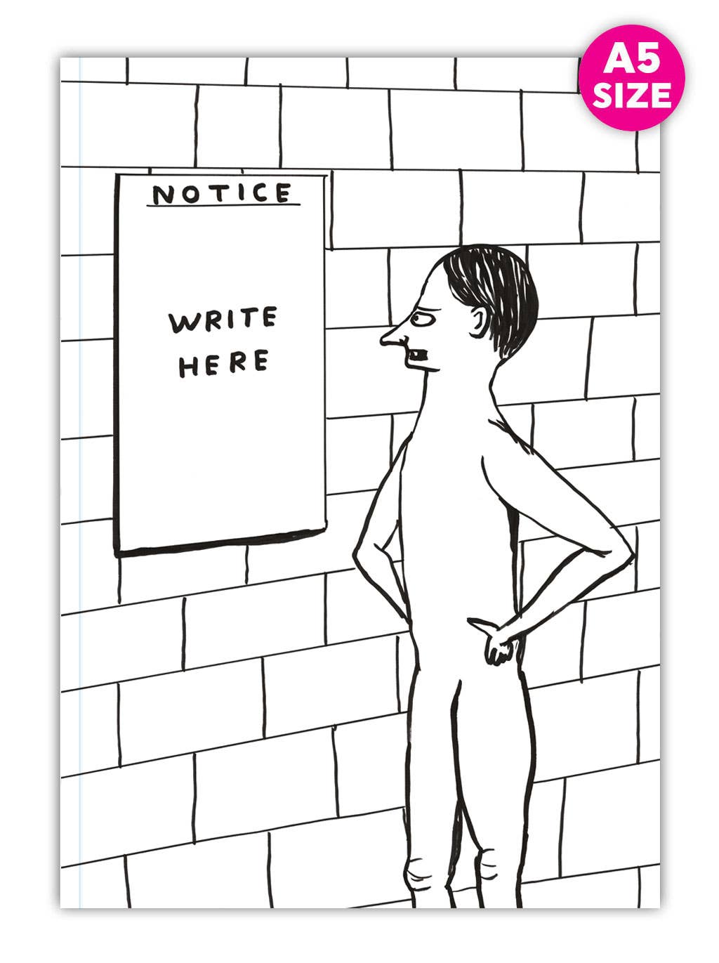 David Shrigley x Brainbox Candy Notice Write Here A5 notebook, lined pages - PABOOM