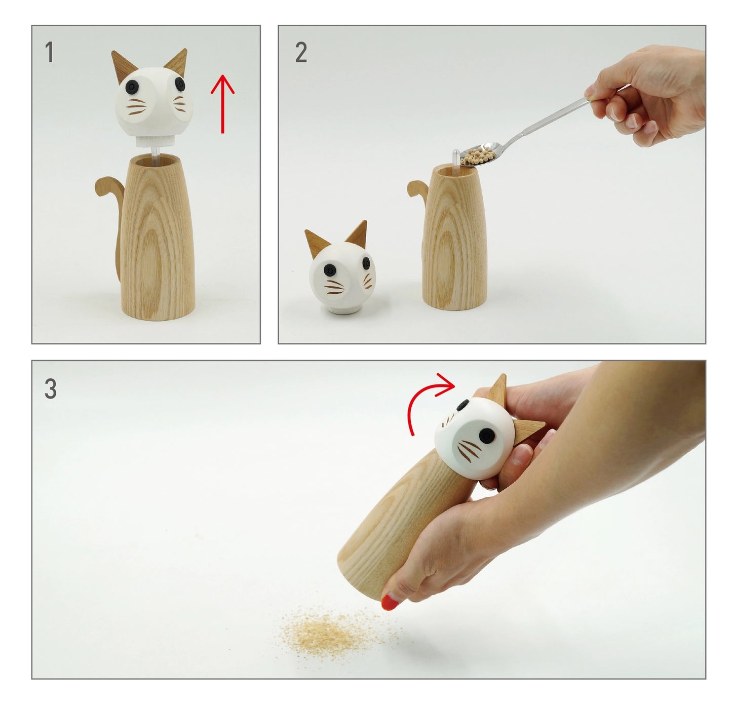 Cat Wooden Pepper + Salt Mill