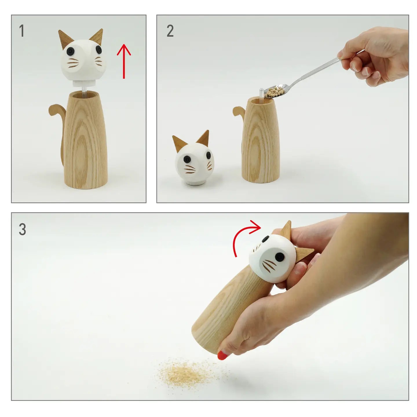 Cat Wooden Pepper + Salt Mill