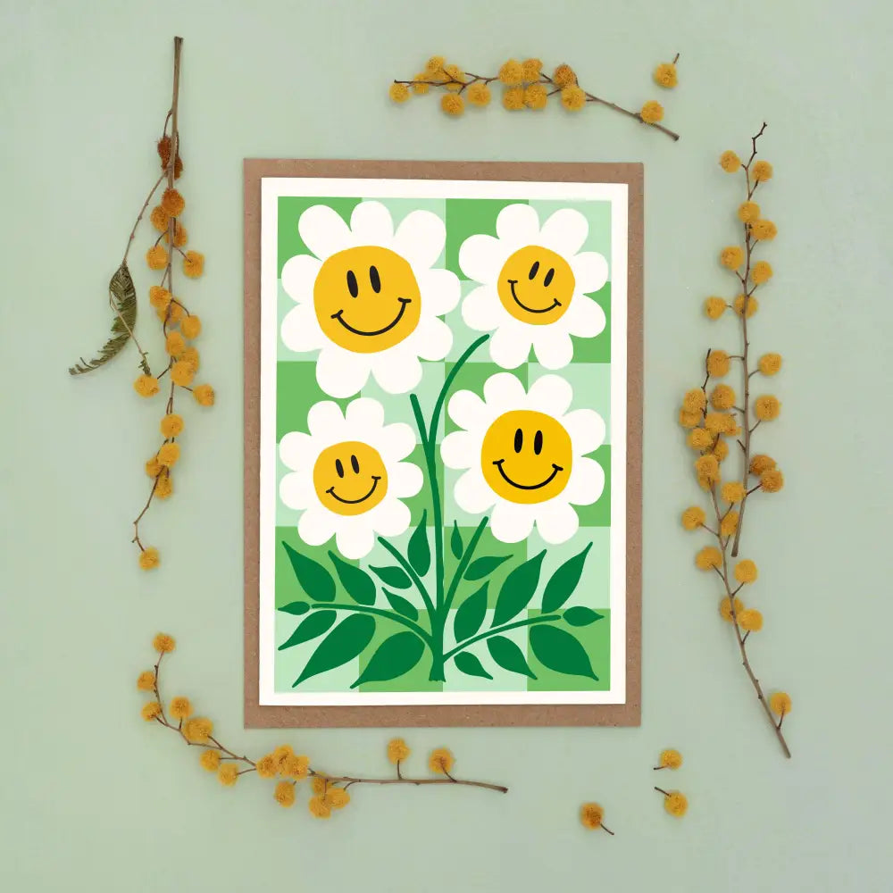 Studio Wald - UK Made - All Occasions A6 Card- Happy Flower Green