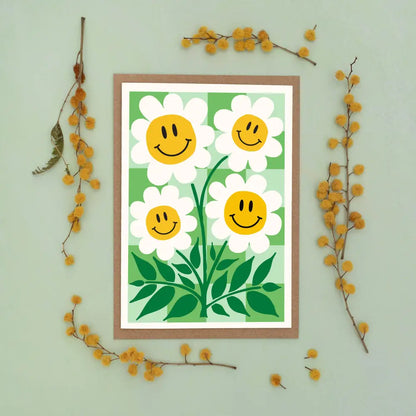 Studio Wald - UK Made - All Occasions A6 Card- Happy Flower Green