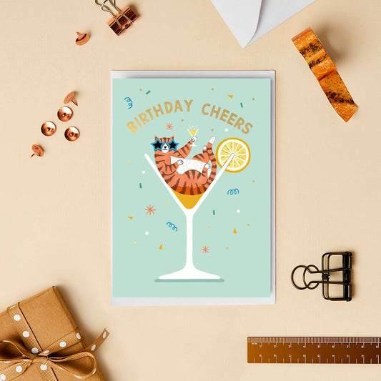 Cocktail Cat Birthday Card