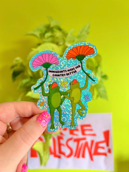 Sticker shown next to a ruler for scale