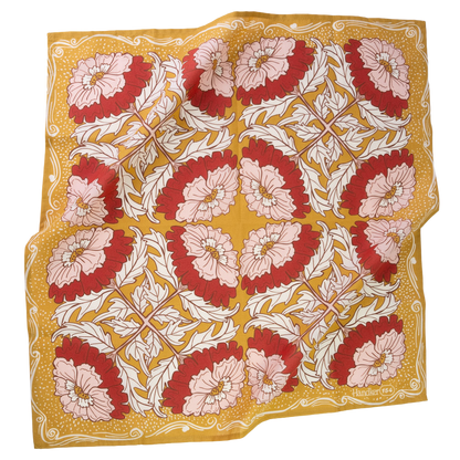 Ruthie Bandana flat lay in ochre gold, pink, brown and cream