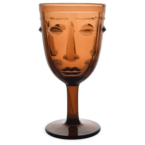 Glass Faces Goblet Amber