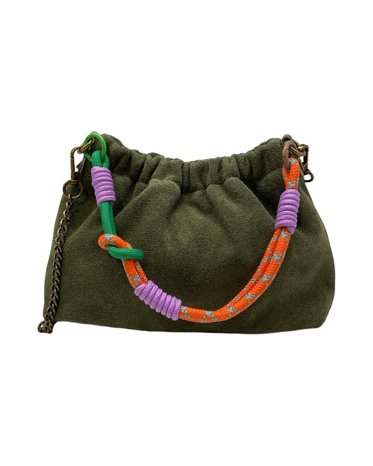 Suede Leather Shoulder Bag Pleated - Persimmon