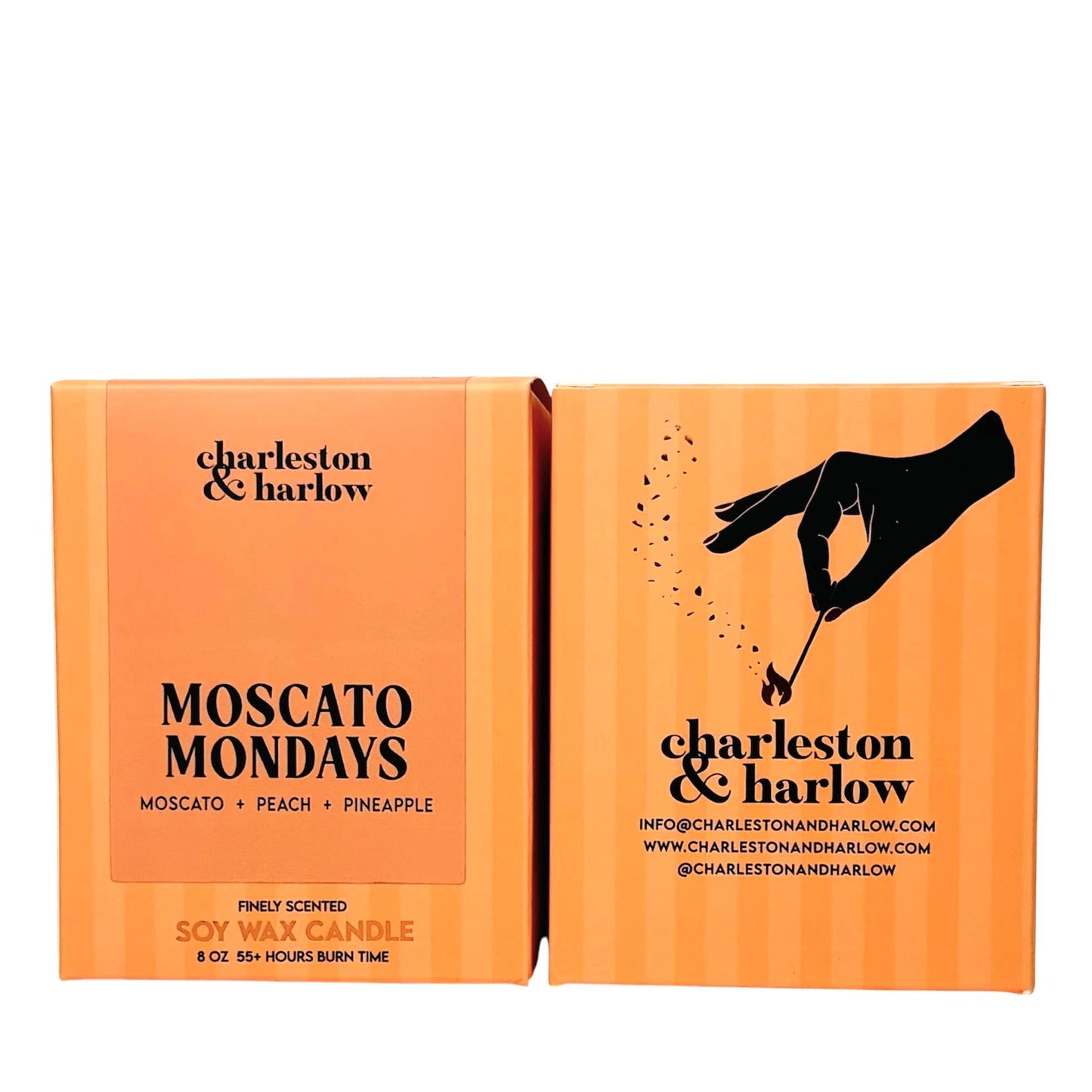 Charleston & Harlow Moscato Mondays candle and box lineup lifestyle shot