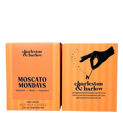 Charleston & Harlow Moscato Mondays candle and box lineup lifestyle shot