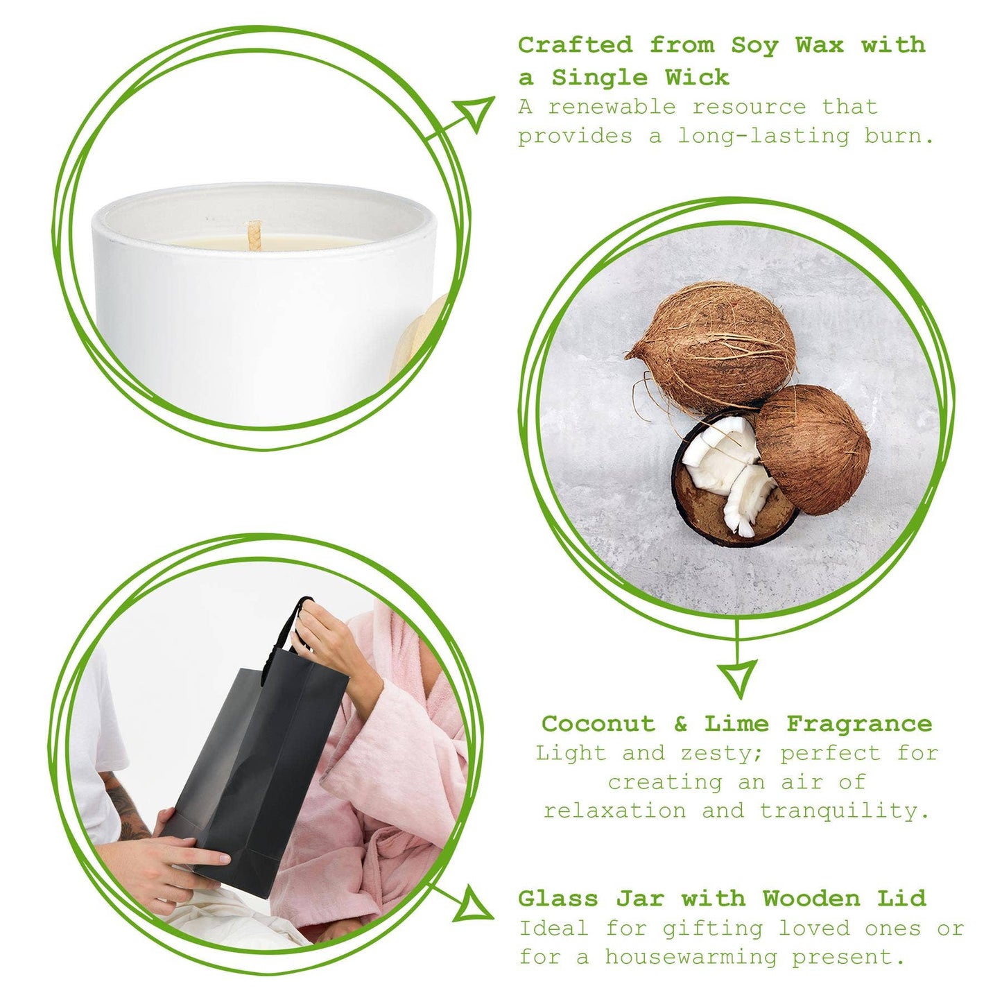 Coconut & Lime White Soy Wax Candle