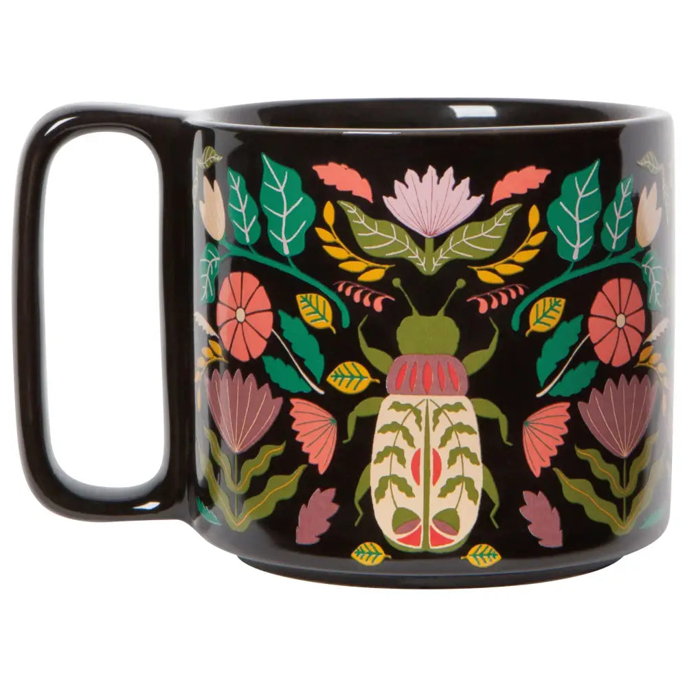 Danica - black mug colorful floral beetle