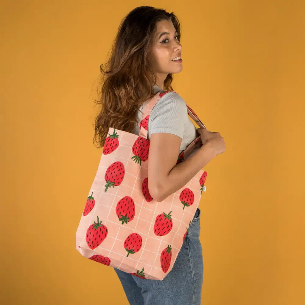 Danica - strawberry-patterned tote bag
