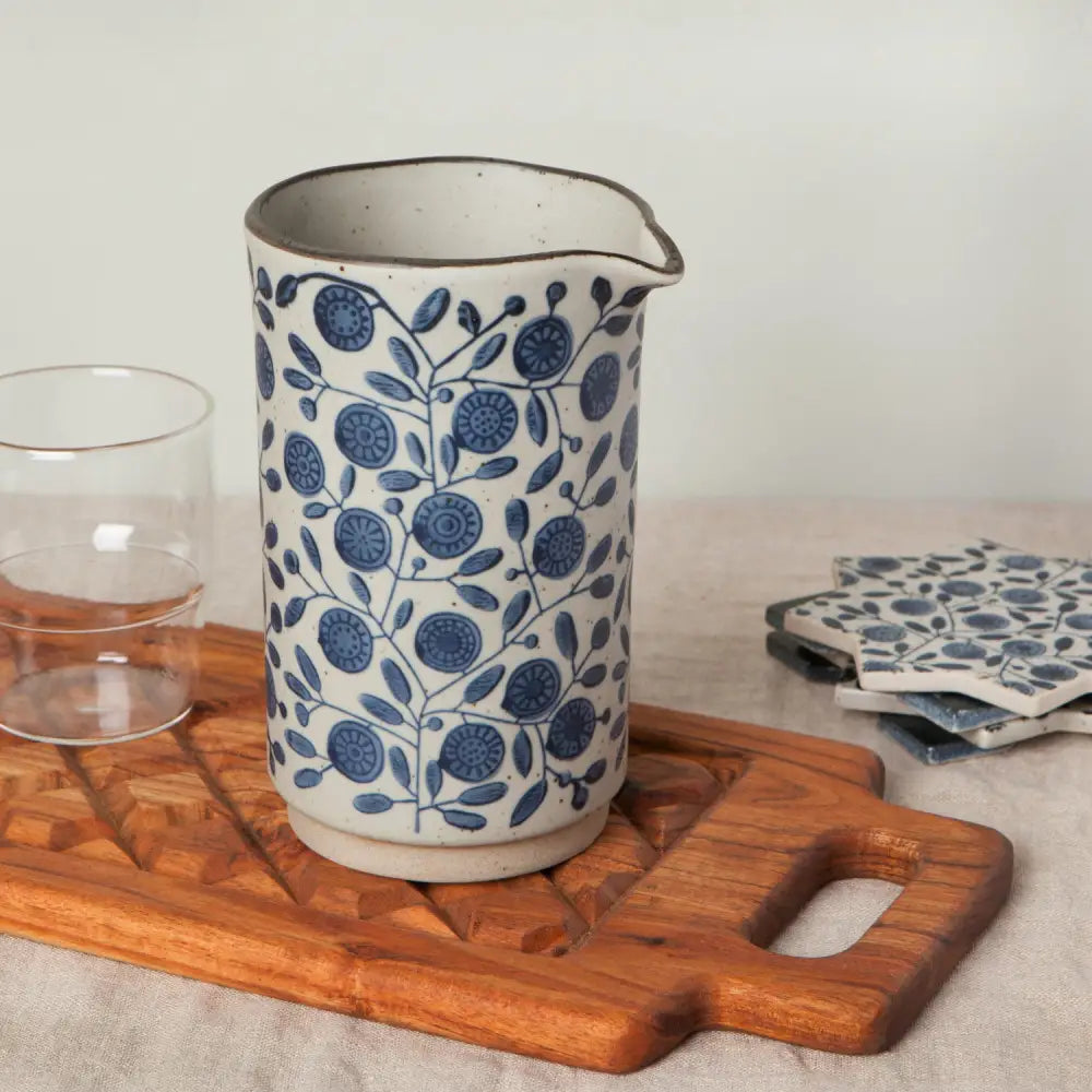 Danica - ceramic pitcher blue floral pattern