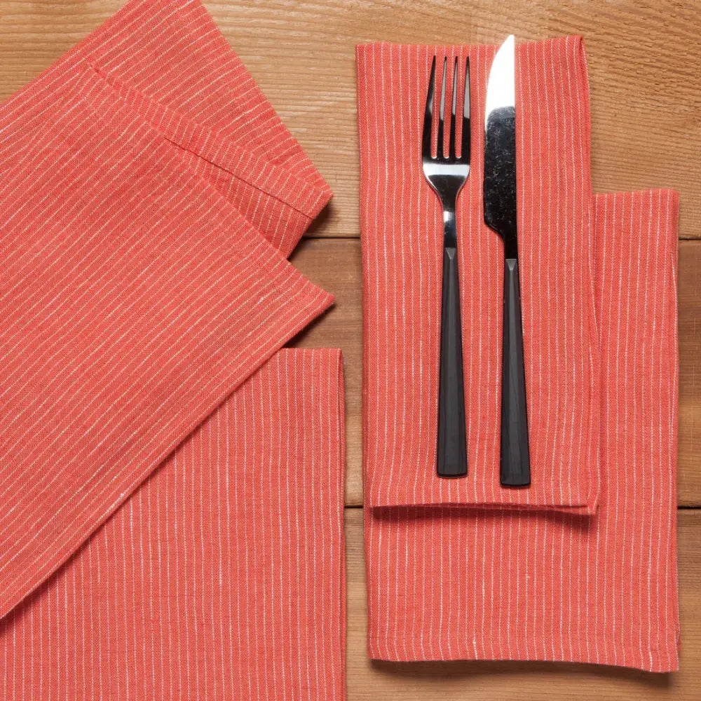 Clay Pinstripe Linen Napkins Set - PABOOM