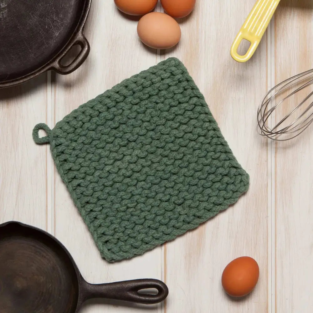 Cotton Knit Potholder Trivet - Jade Green