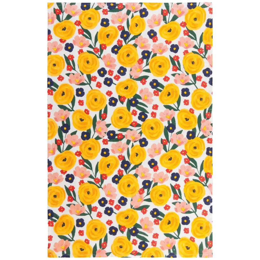 Full Bloom Yellow and Pink Flower Dish Tea Towel
