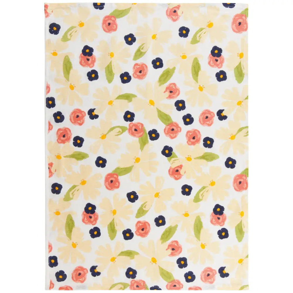 Full Bloom Cream and pink flower dish tea towel on white background