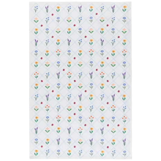 White dish tea towel with blue checks and flowers
