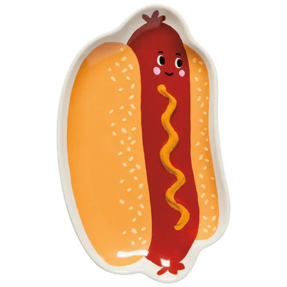 Hot dog with smiley face shaped trinket food dish tray