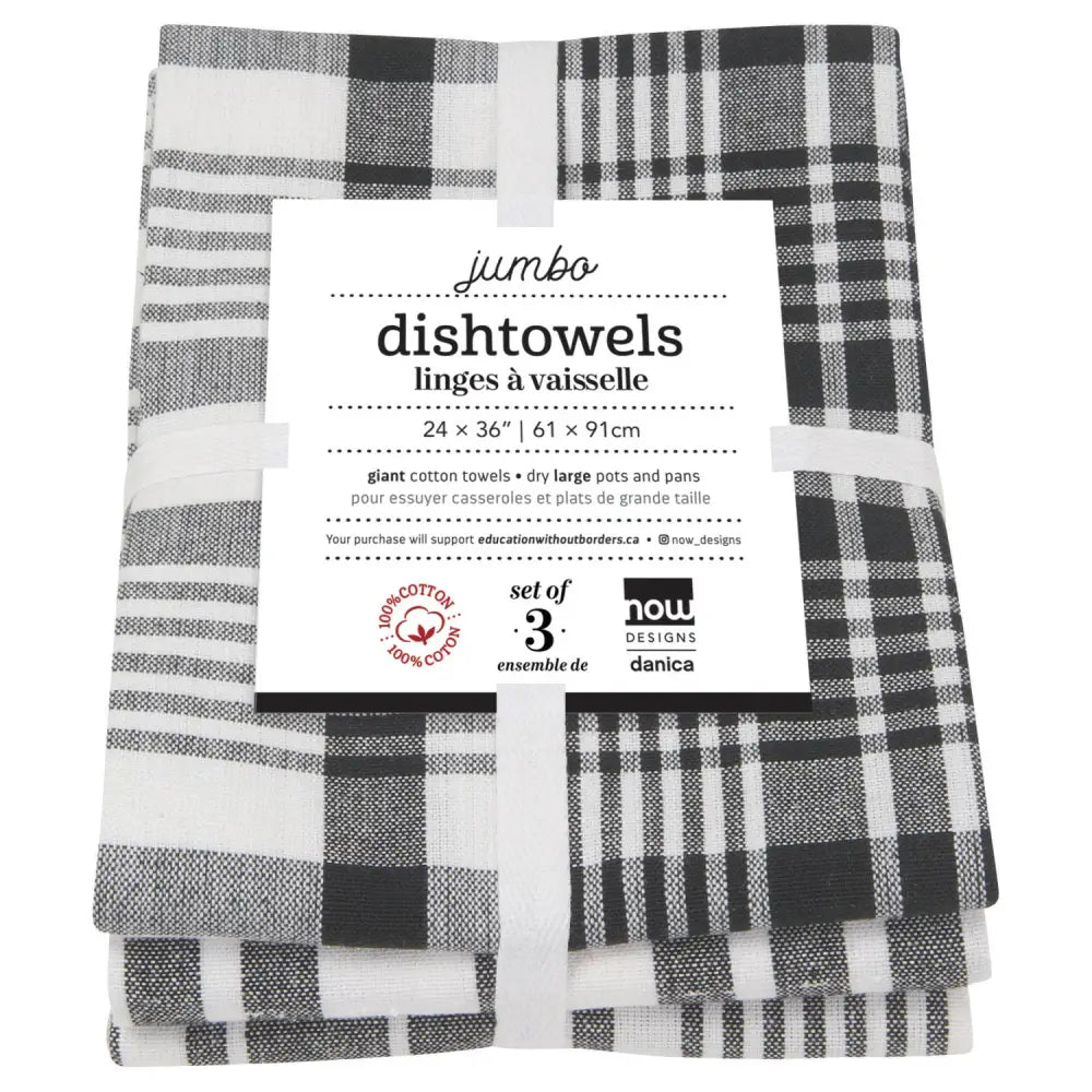 Danica - three black white patterned dishtowels