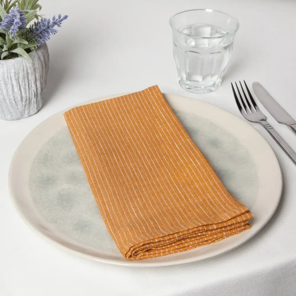 Linen Pinstripe Ochre Napkins - PABOOM