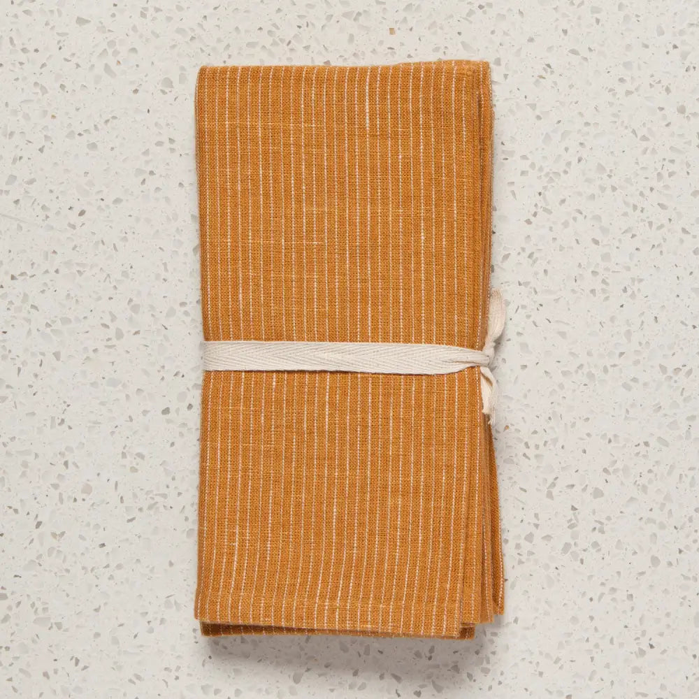 Linen Pinstripe Ochre Napkins - PABOOM